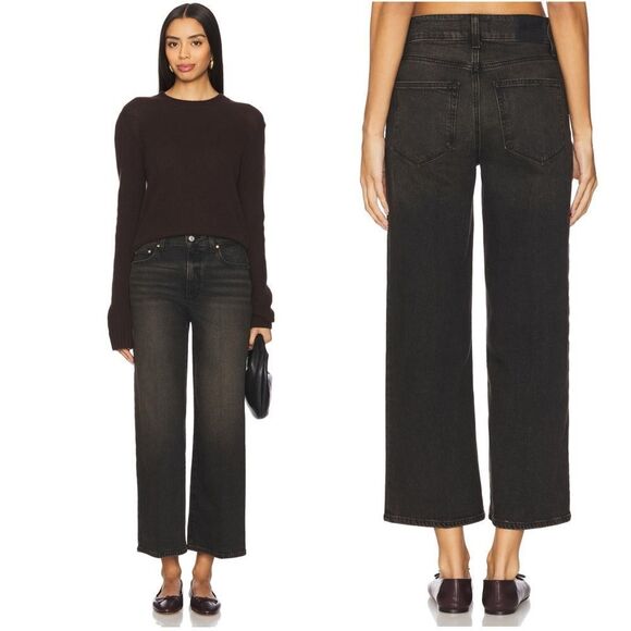 NWT PAIGE SASHA ANKLE Wide Leg Jeans in Black Rust - Picture 1 of 13